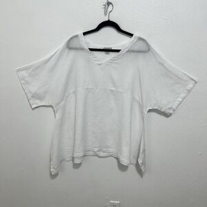 J.M.P JMP White 100% Linen Tunic Top Blouse L Asymmetrical Hem‎ Lagenlook Vacay